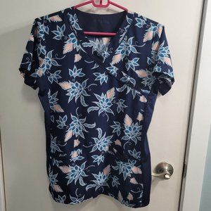 Small Scrubletics Navy Blue Floral V-Neck Scrub Top